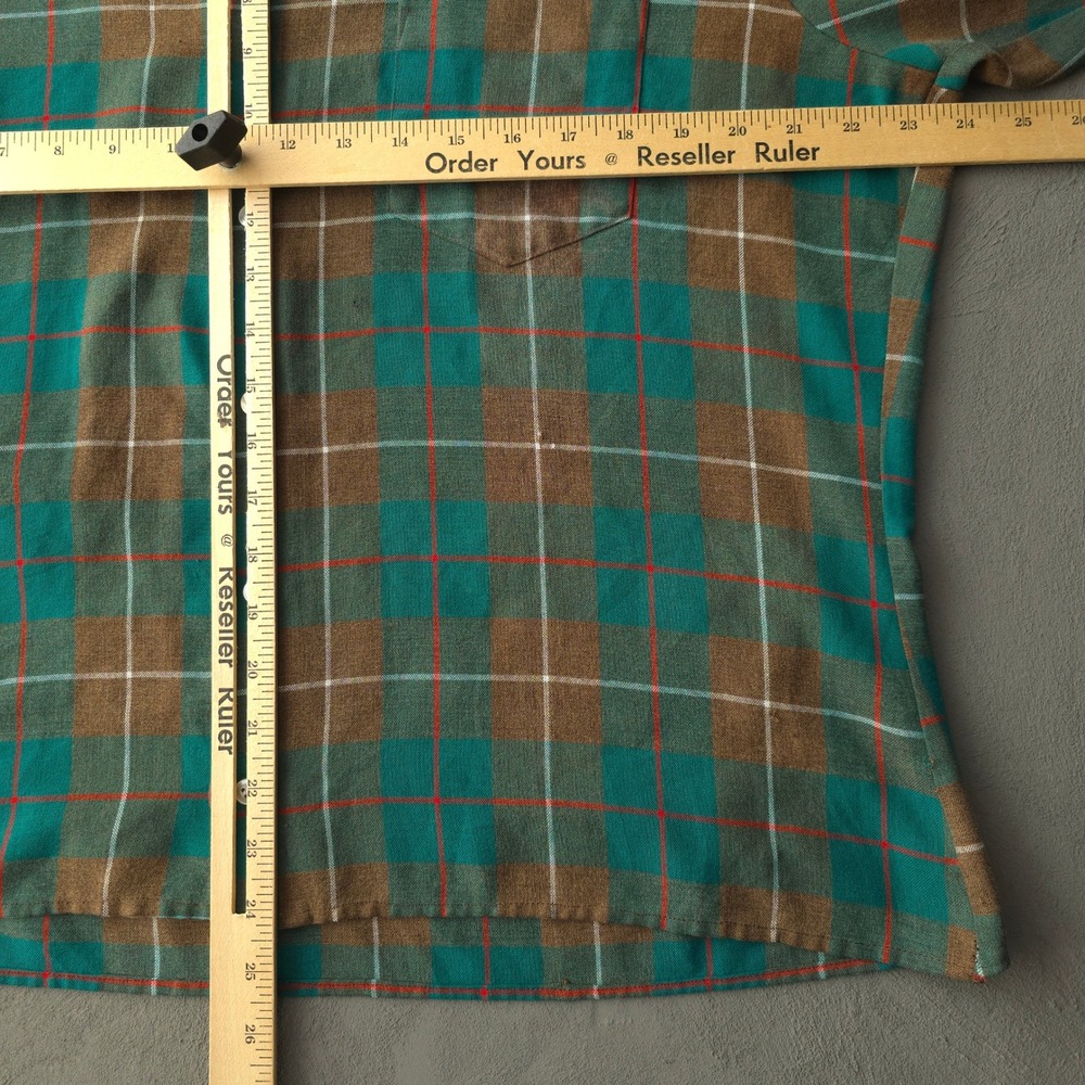 Vintage 70s Albert Butwick Green Plaid Flannel Shirt XL Long Sleeve - Picture 9 of 11